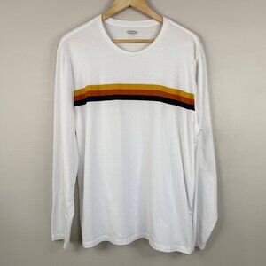 Old Navy Long Sleeve White Soft-Washed Men's Tee Retro Stripe Design Size XL